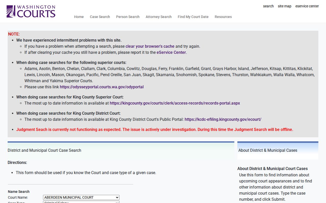 Pacific County case lookup for district and municipal courts