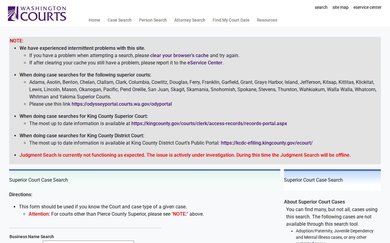 Pacific County case lookup for Superior Court